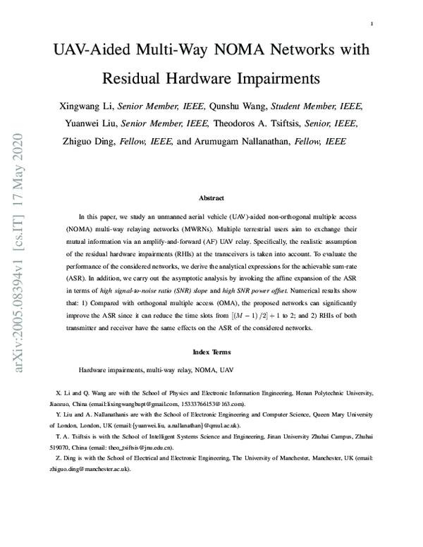 (PDF) UAV-Aided Multi-Way NOMA Networks With Residual Hardware Impairments