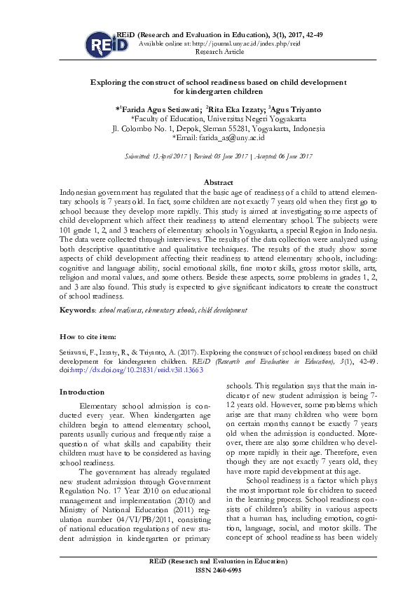 (PDF) Exploring the construct of school readiness based on child ...