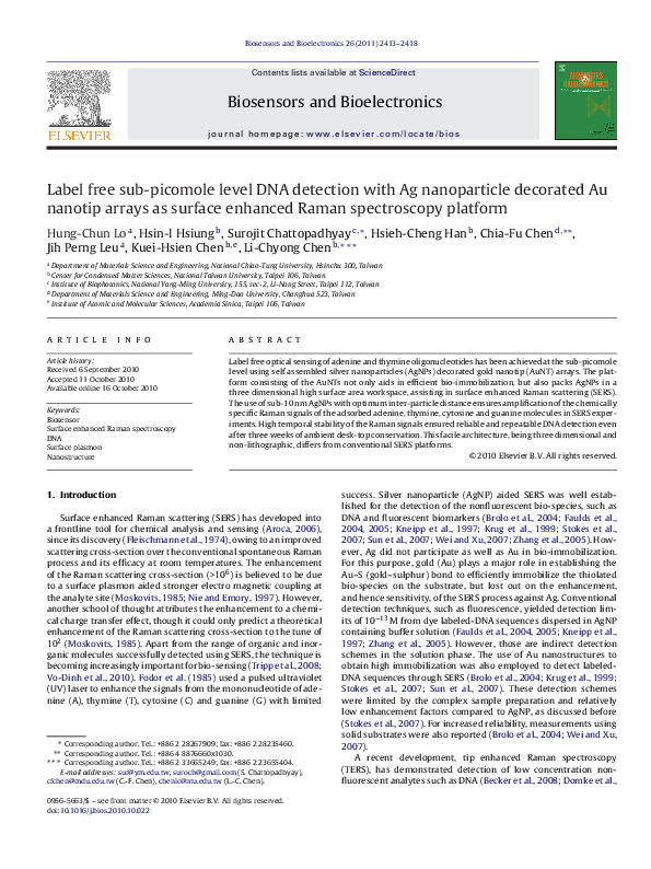 (PDF) Label free sub-picomole level DNA detection with Ag nanoparticle ...