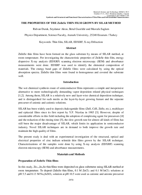 (PDF) THE PROPERTIES OF THE ZnInSe THIN FILM GROWN BY SILAR METHOD