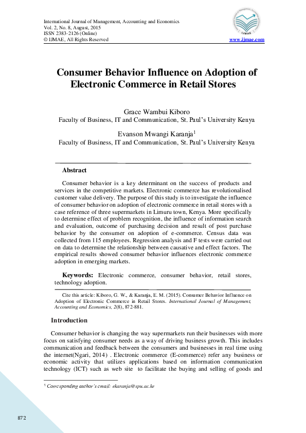 (PDF) Consumer Behavior Influence on Adoption of Electronic Commerce in ...