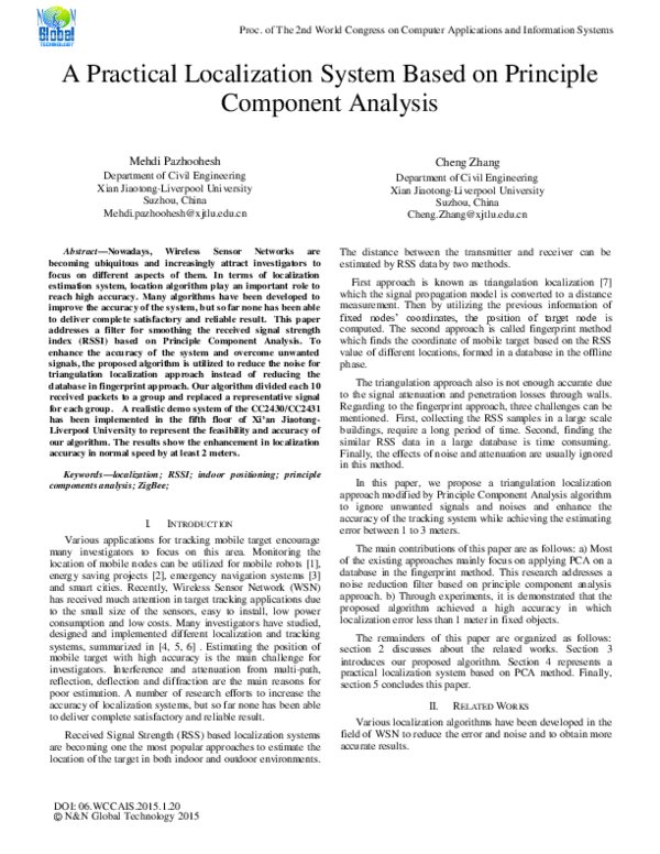 (PDF) A Practical Localization System Based on principal component analysis