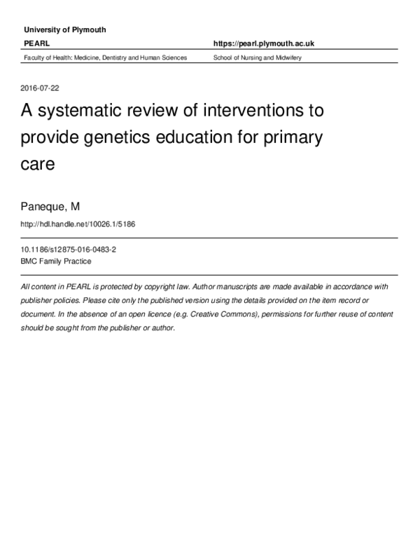 (PDF) A systematic review of interventions to provide genetics ...
