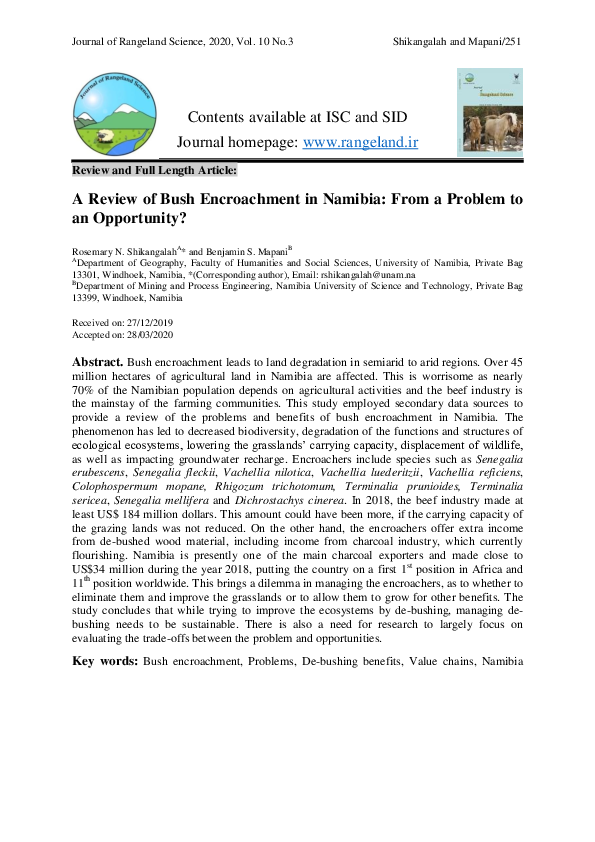 (PDF) A Review of Bush Encroachment in Namibia From a Problem to an Opportunity? Rosemary N