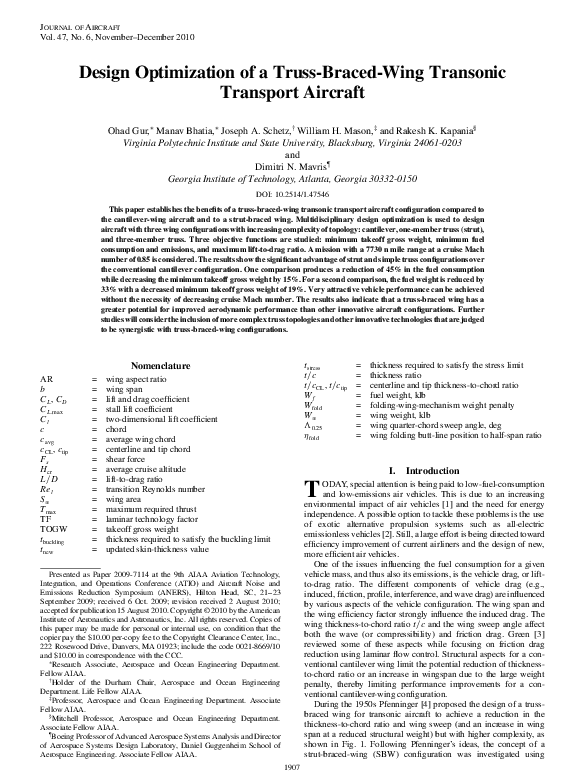 (PDF) Design Optimization of a Truss-Braced-Wing Transonic Transport ...
