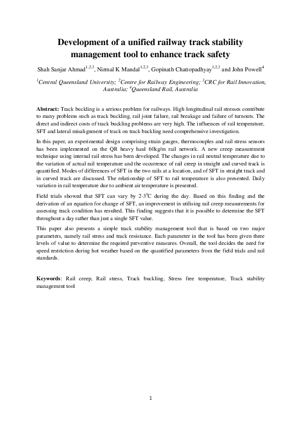 (PDF) Development of a unified railway track stability management tool ...