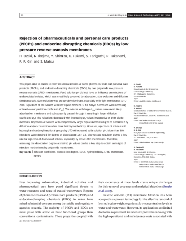 (PDF) Rejection of pharmaceuticals and personal care products (PPCPs ...