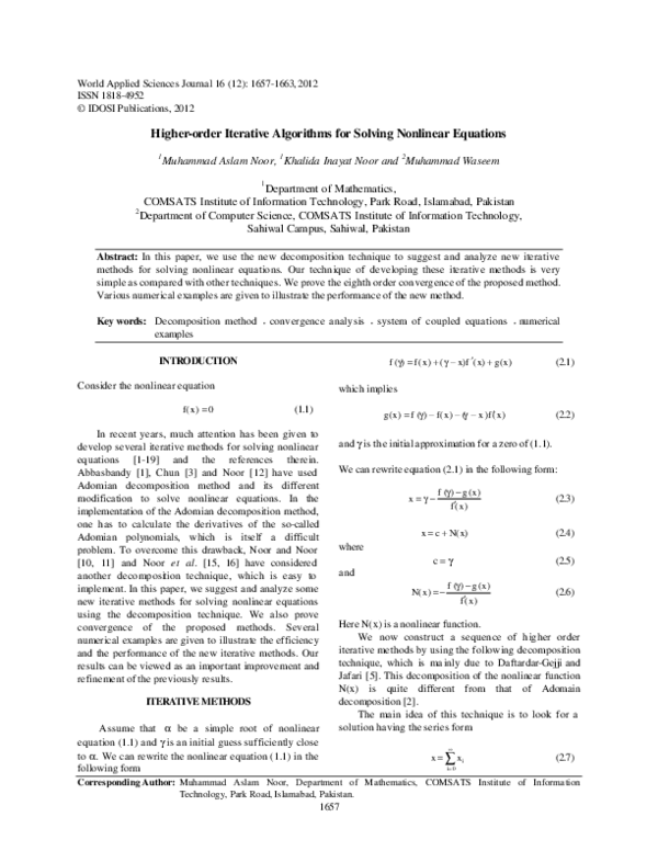 (PDF) Higher-order iterative algorithms for solving nonlinear equations