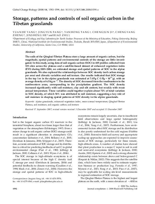 (PDF) Storage, patterns and controls of soil organic carbon in the ...