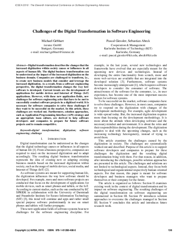 (PDF) Challenges of the Digital Transformation in Software Engineering