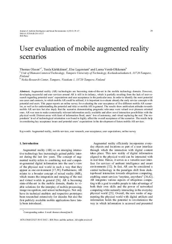(PDF) User evaluation of mobile augmented reality scenarios