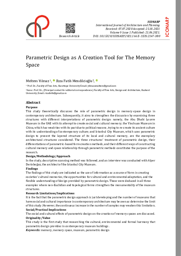 (PDF) Parametric Design as A Creation Tool for The Memory Space