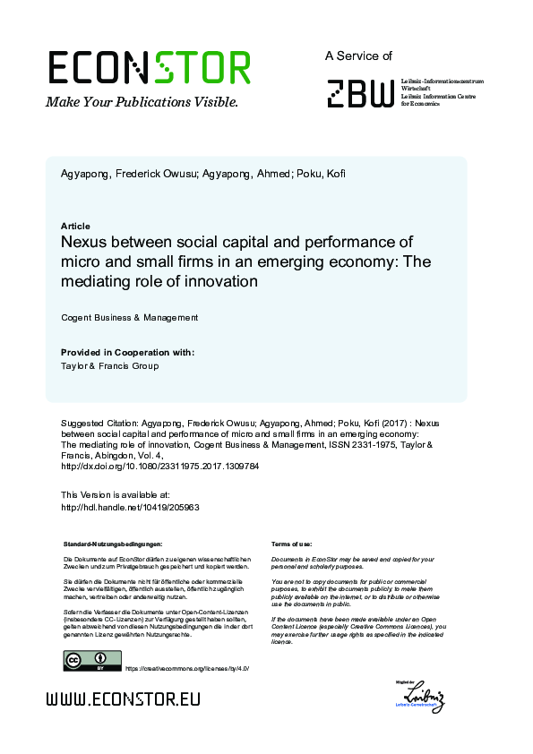 (PDF) Nexus between social capital and performance of micro and small ...