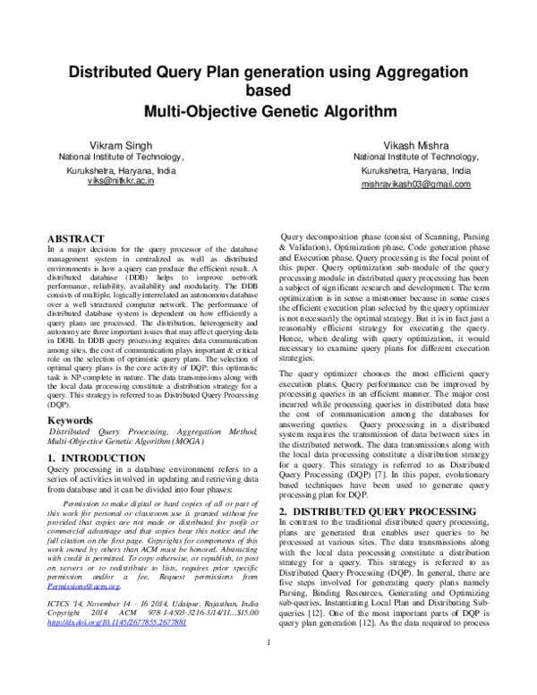 (PDF) Distributed Query Plan generation using Aggregation based Multi ...