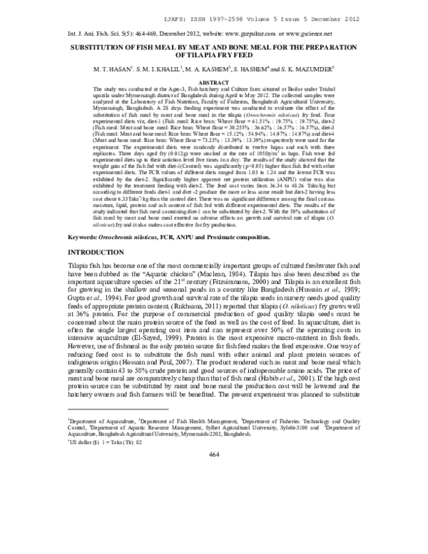 (PDF) Substitution of Fish Meal by Meat and Bone Meal for the