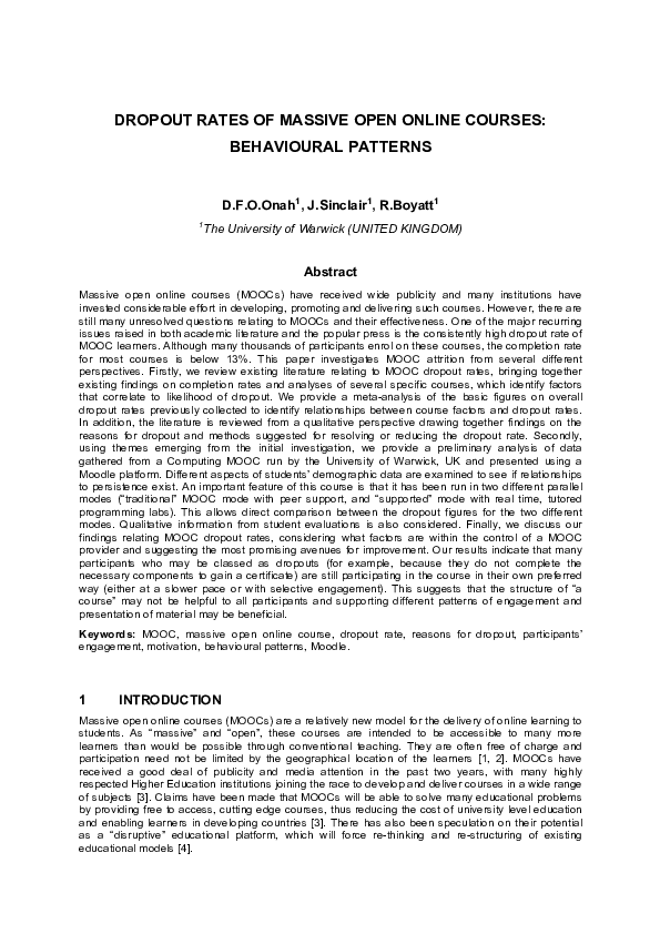 (PDF) Dropout Rates of Massive Open Online Courses: Behavioural Patterns