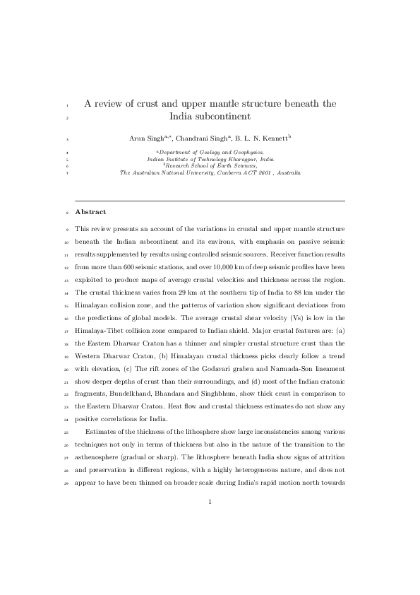 (PDF) A review of crust and upper mantle structure beneath the Indian ...