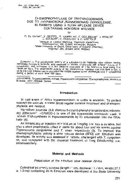 (PDF) Chemoprophylaxis of trypanosomiasis, due to Trypanosoma ...