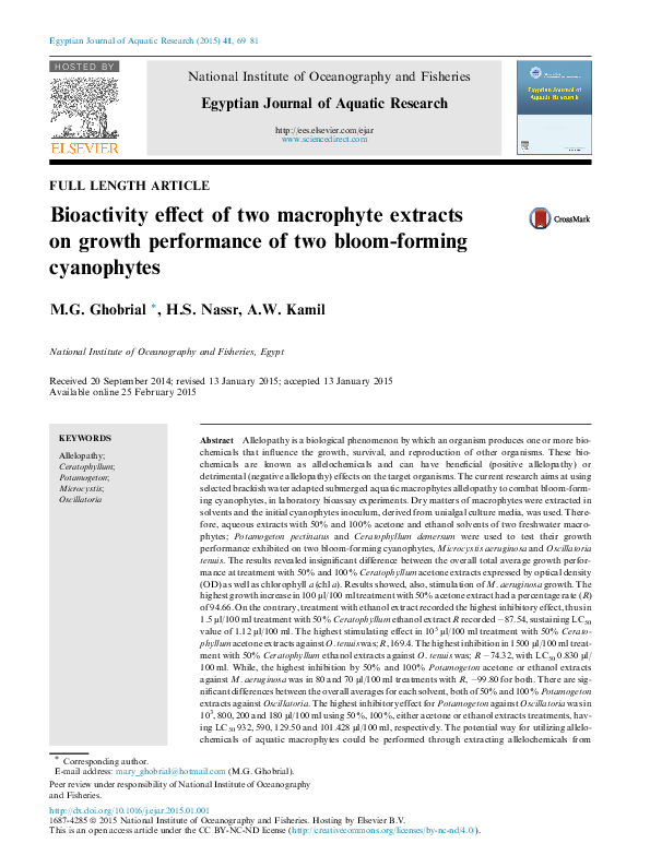 (PDF) Bioactivity effect of two macrophyte extracts on growth ...
