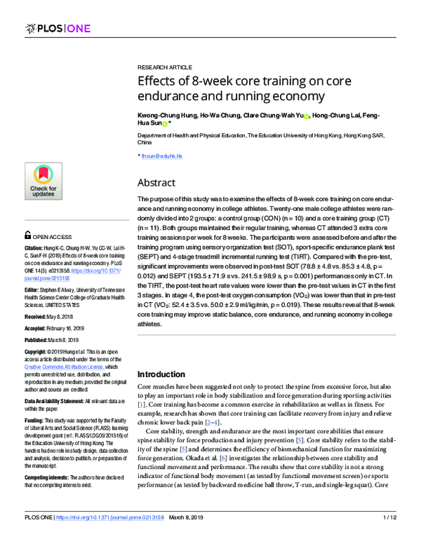 (PDF) Effects of 8-week core training on core endurance and running economy