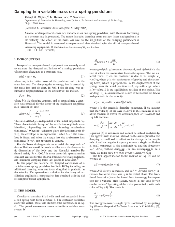 (PDF) Damping in a variable mass on a spring pendulum