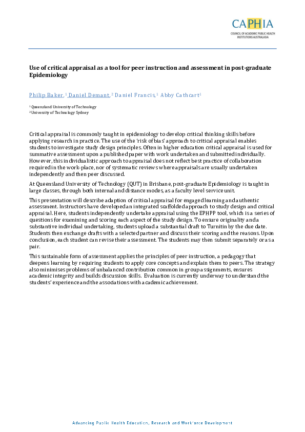 (PDF) Use of critical appraisal as a tool for peer instruction and ...