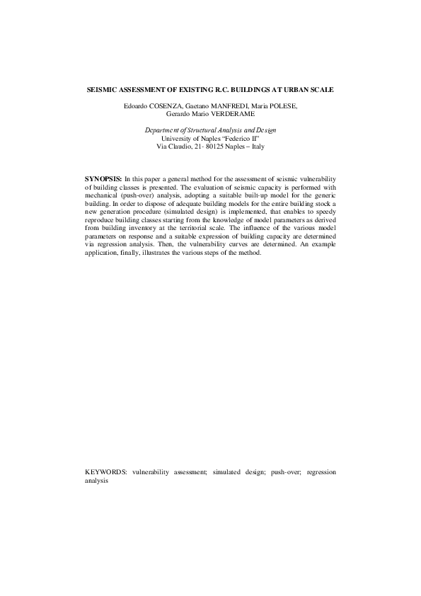 (PDF) Seismic assessment of existing RC buildings at urban scale