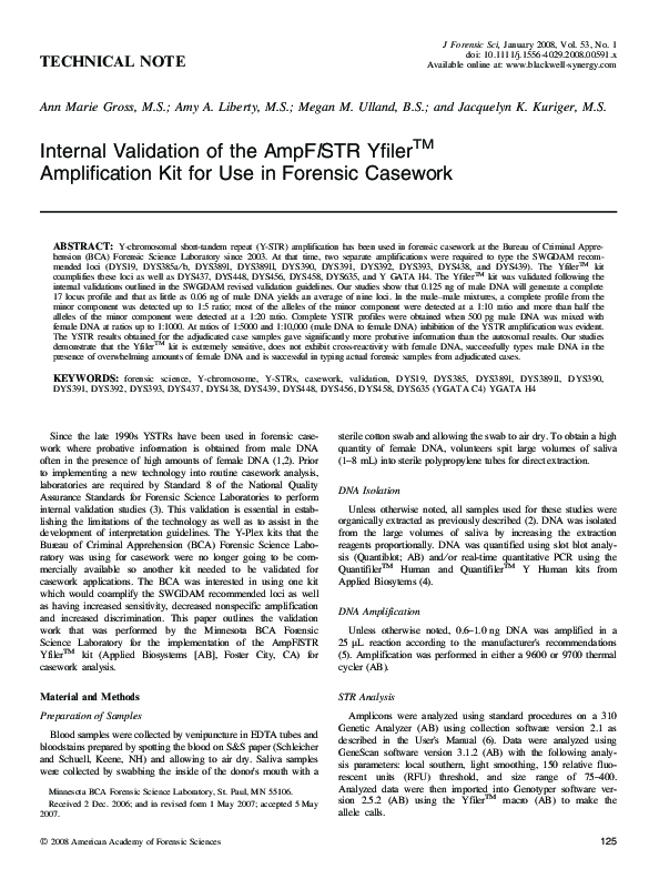 (PDF) Internal Validation of the AmpFlSTR Yfiler™ Amplification Kit for ...