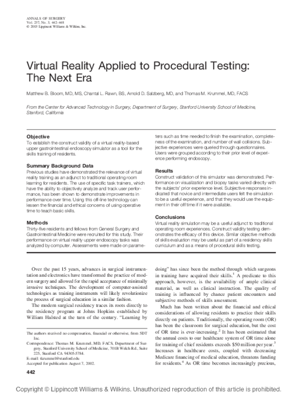 (PDF) Virtual Reality Applied to Procedural Testing: The Next Era