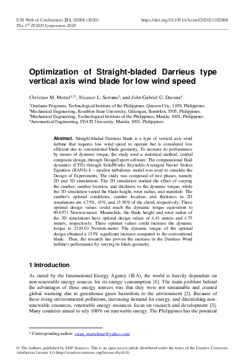(PDF) Optimization of Straight-bladed Darrieus type vertical axis wind ...