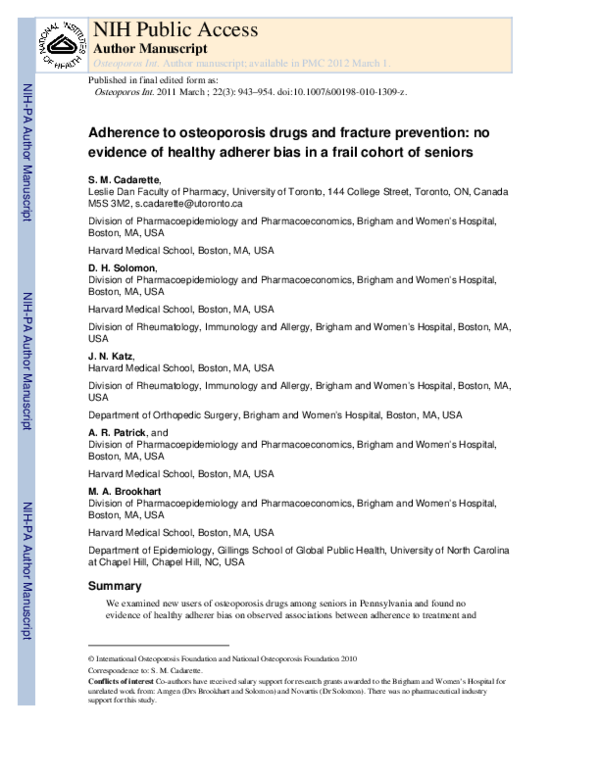(PDF) Adherence to osteoporosis drugs and fracture prevention: no ...