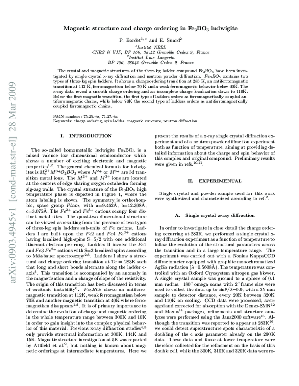 (PDF) Magnetic structure and charge ordering in Fe3BO5: A single ...