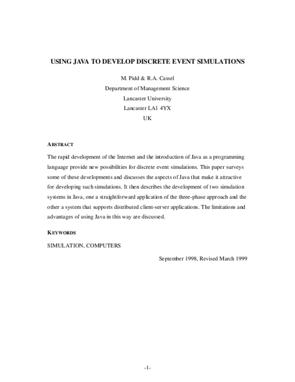 (PDF) Using Java to Develop Discrete Event Simulations