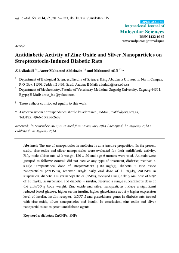(PDF) Antidiabetic Activity of Zinc Oxide and Silver Nanoparticles on ...