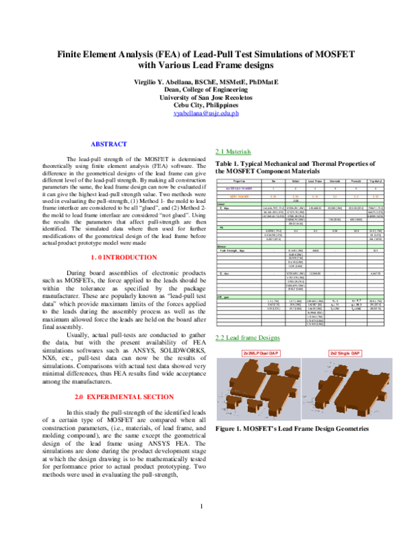 (PDF) Finite Element Analysis (FEA) of Lead-Pull Test Simulations of ...