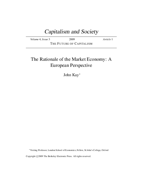(PDF) The Rationale of the Market Economy: A European Perspective