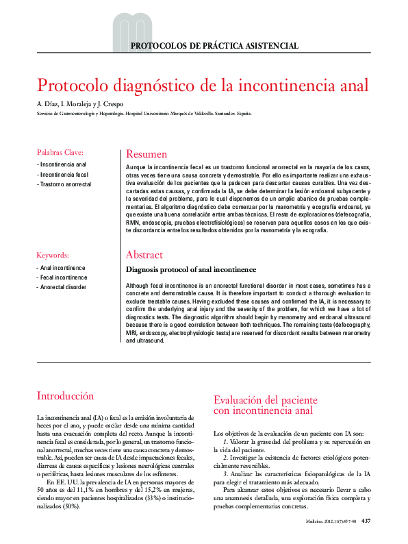 Protocolo diagnóstico de la incontinencia anal