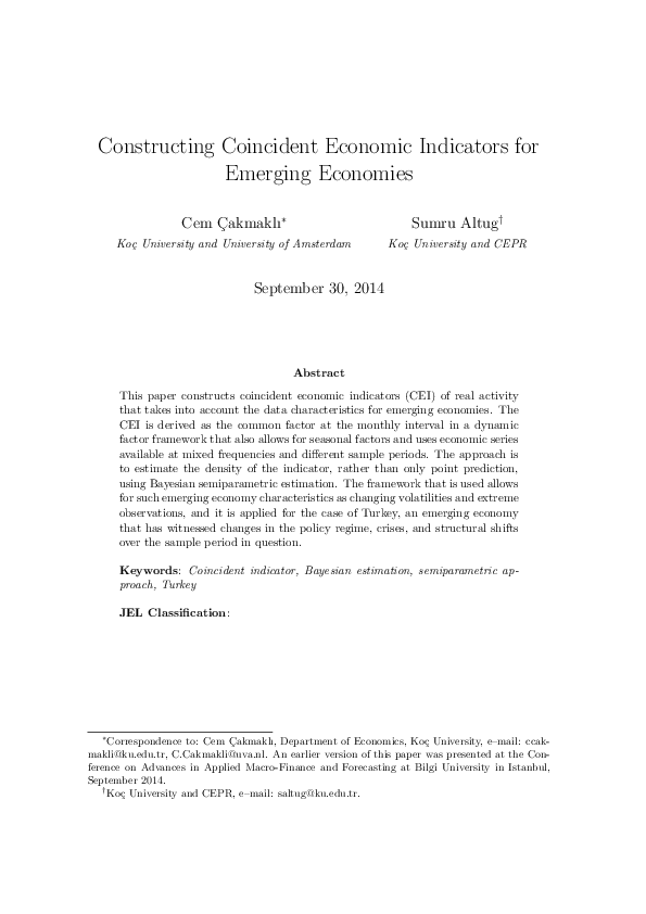 (PDF) Constructing Coincident Economic Indicators for Emerging Economies