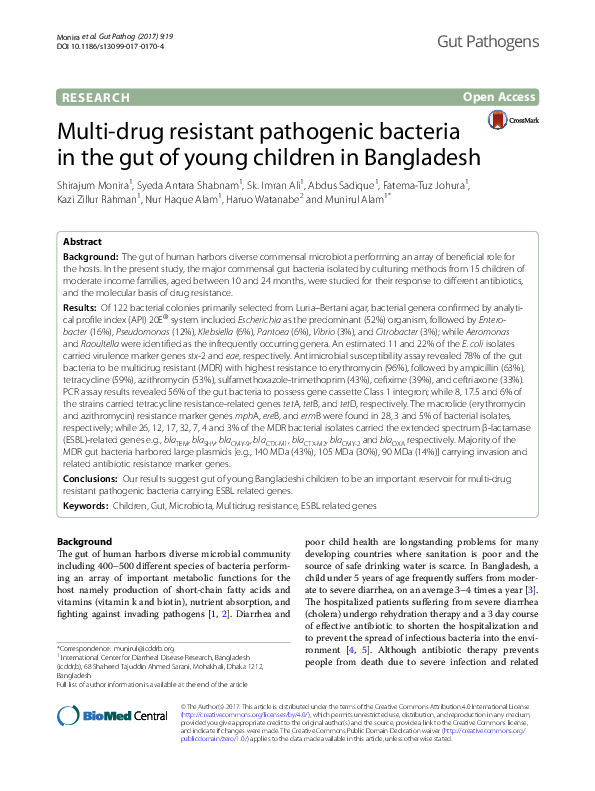 (PDF) Multidrug resistant pathogenic bacteria in the gut of young