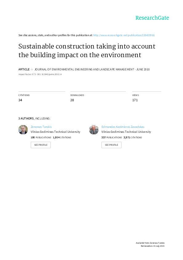 (PDF) Sustainable construction taking into account the building impact ...