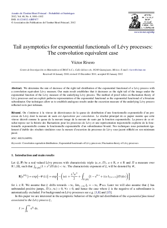 (PDF) Tail asymptotics for exponential functionals of Lévy processes ...