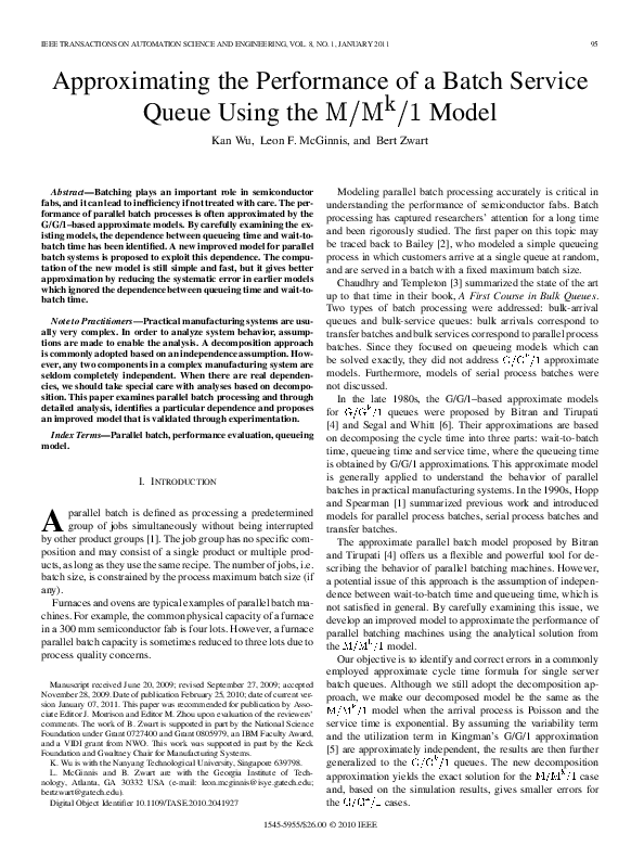 (PDF) Approximating the Performance of a Batch Service Queue Using the ...