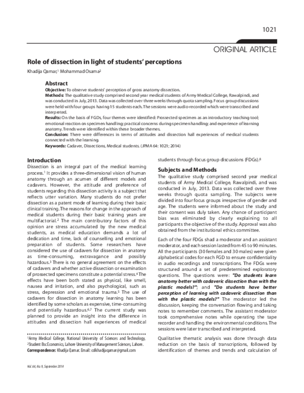 (PDF) Role of dissection in light of students' perceptions