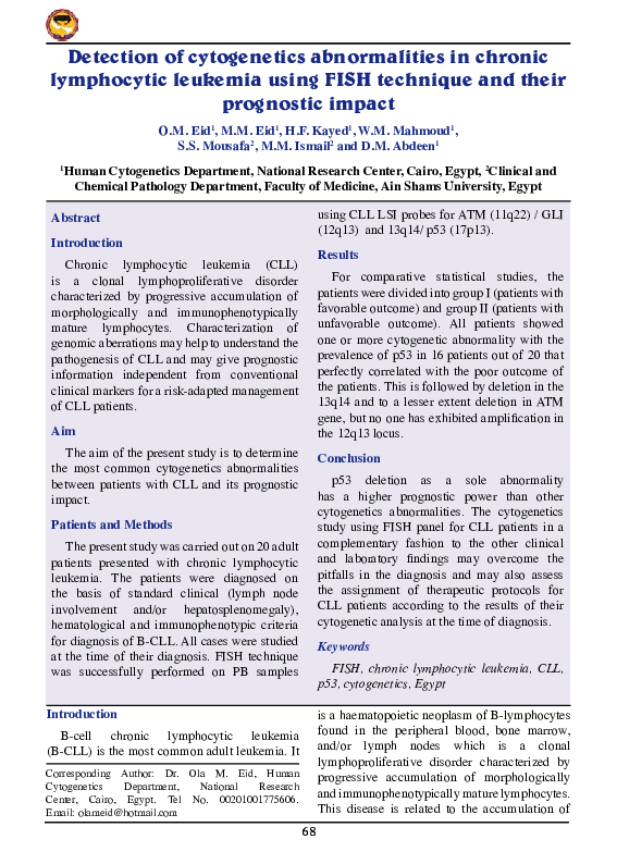 (PDF) Detection of cytogenetics abnormalities in chronic lymphocytic ...