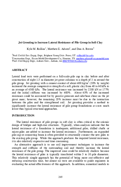 (PDF) Jet Grouting to Increase Lateral Resistance of Pile Group in Soft ...