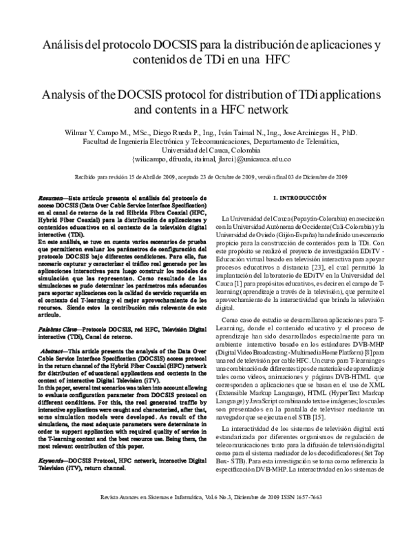 (PDF) Análisis del protocolo DOCSIS para la distribución de ...