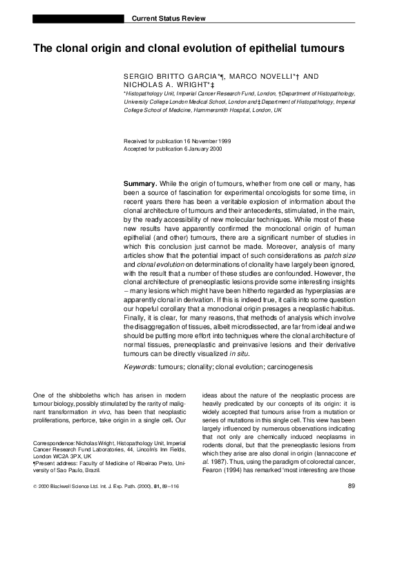 (PDF) The clonal origin and clonal evolution of epithelial tumours