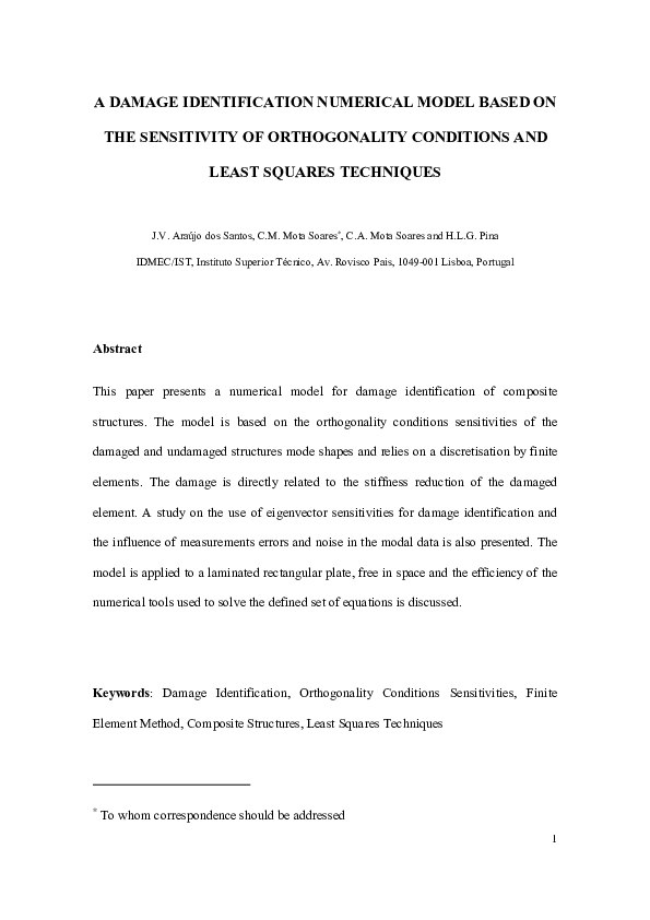 (PDF) A damage identification numerical model based on the sensitivity ...
