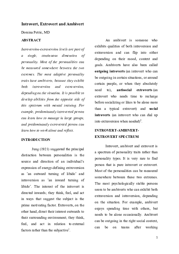 (PDF) Introvert, Extrovert and Ambivert