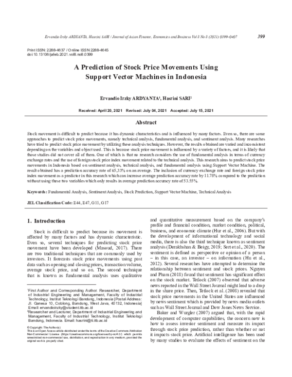 (PDF) A Prediction of Stock Price Movements Using Support Vector ...